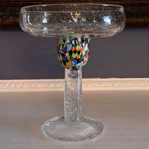 Margarita Glass Large Single Confetti Speckled Colorful Art Bubbles Mexico - Picture 1 of 6